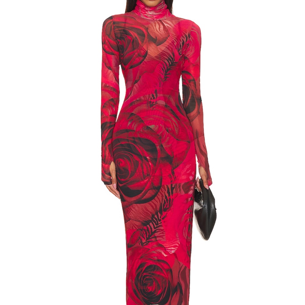 AFRM Shailene Dress in Placed Large Rose